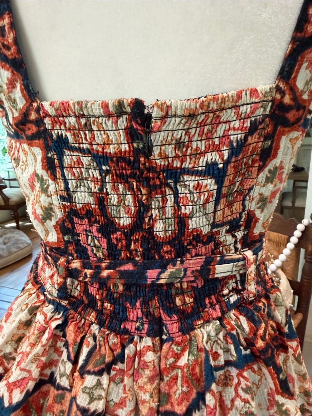 By Anthropologie Square-Neck Printed Tiered Midi
Dress. Size Medium - Picture 11 of 14